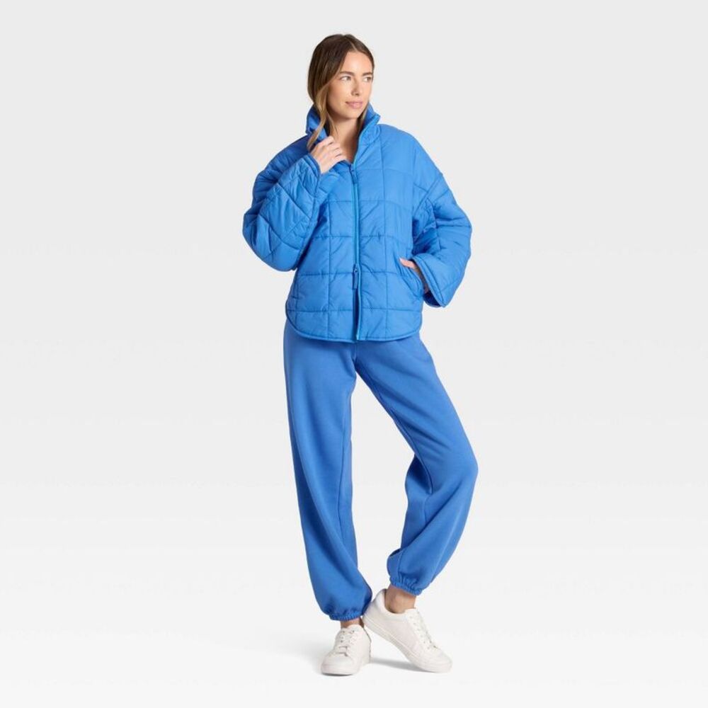 Women's Oversized Quilted Puffer Jacket - JoyLab Vibrant Blue XS - Picture 3 of 3